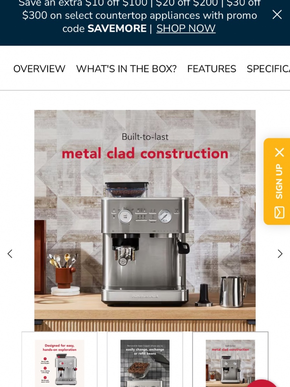 KitchenAid semiautomatic espresso coffee machine